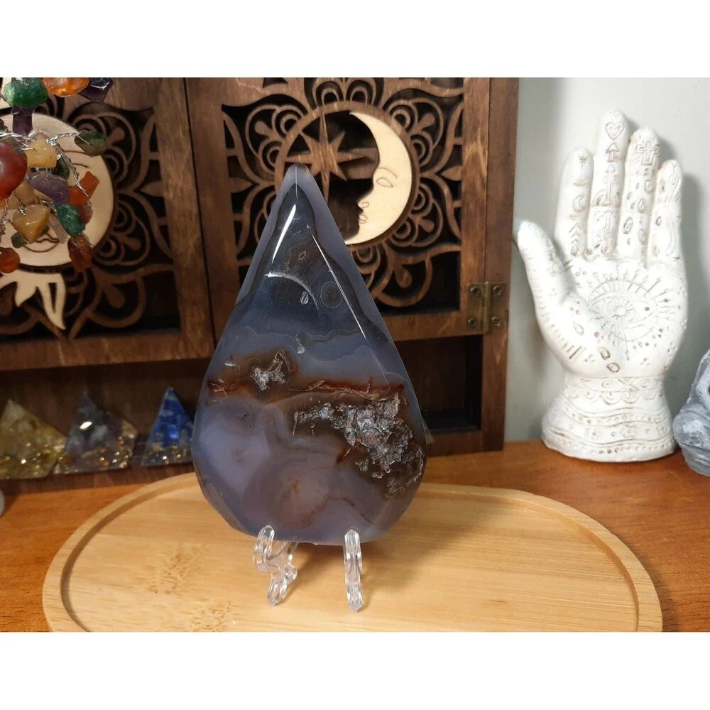 Carved Orca Agate Crystal Flame Free-form